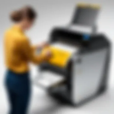 User interacting with a Kodak printer in a professional setting