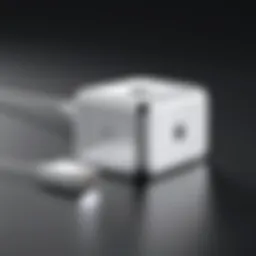 Close-up of the Apple block charger showcasing its sleek design.