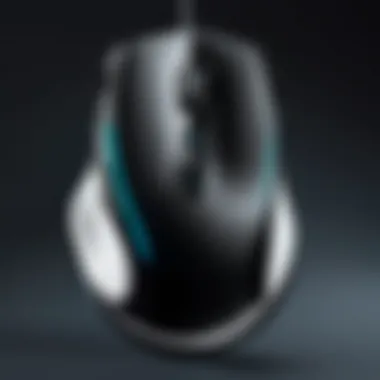 Close-up of ergonomic Logitech mouse design