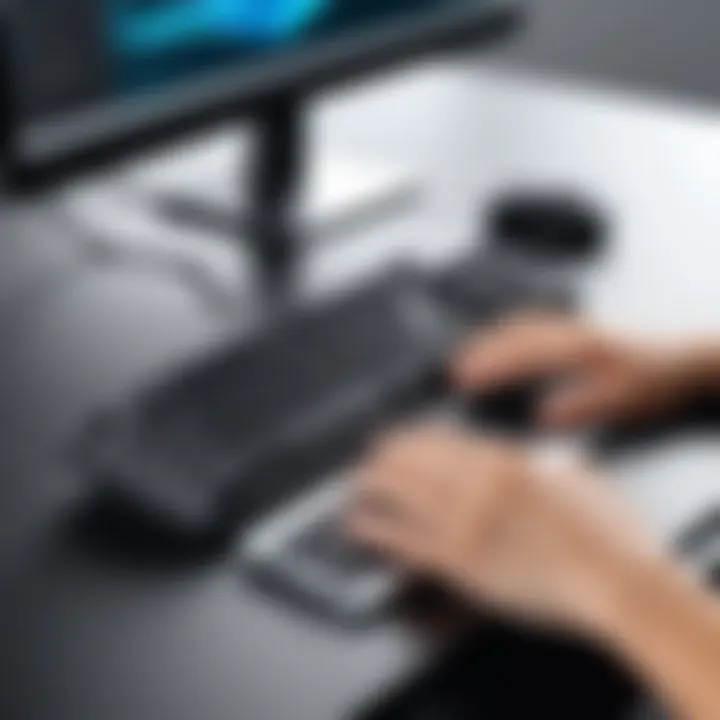 User utilizing wireless keyboard and mouse in a professional environment