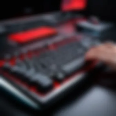 User interacting with the Cherry Silent Red Keyboard in a gaming setup