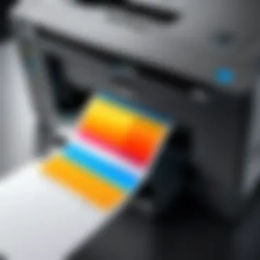 A close-up view of a high-quality color LaserJet duplex printer showcasing its advanced technology.