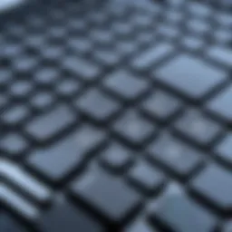 Close-up view of a laptop membrane keyboard showcasing its keys and layout.