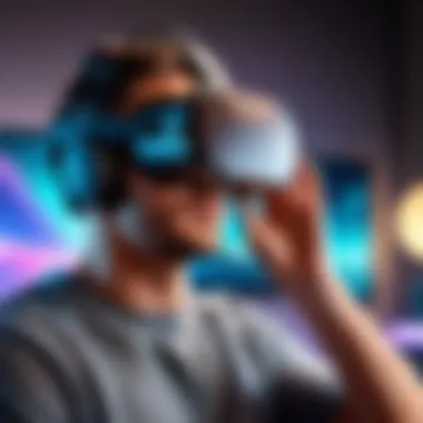 Immersive Virtual Reality Experience User engrossed in a virtual reality experience using Oculus Quest