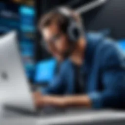 Customer using tech support service on a laptop