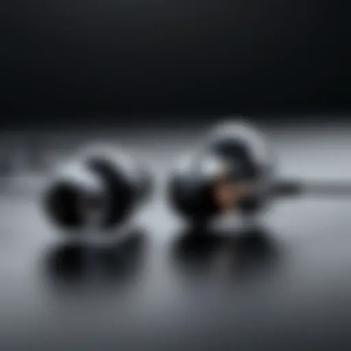 A close-up of high-quality earbuds showcasing their sleek design