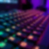Illuminated Mechanical Keyboard Detail Close-up of a mechanical keyboard with RGB lighting