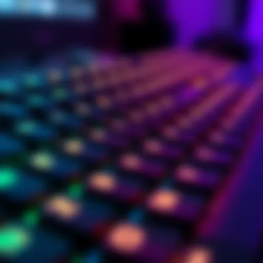 Illuminated Mechanical Keyboard Detail Close-up of a mechanical keyboard with RGB lighting