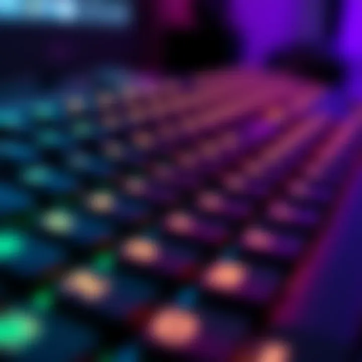 Illuminated Mechanical Keyboard Detail Close-up of a mechanical keyboard with RGB lighting