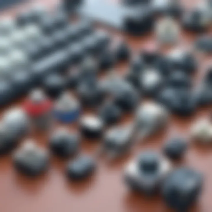 Diverse Mechanical Switch Variations Various mechanical switch types displayed on a table