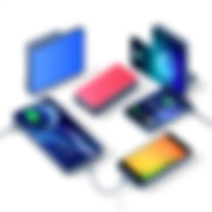 Showcasing Features of Portable Chargers Multiple portable chargers showcasing various features