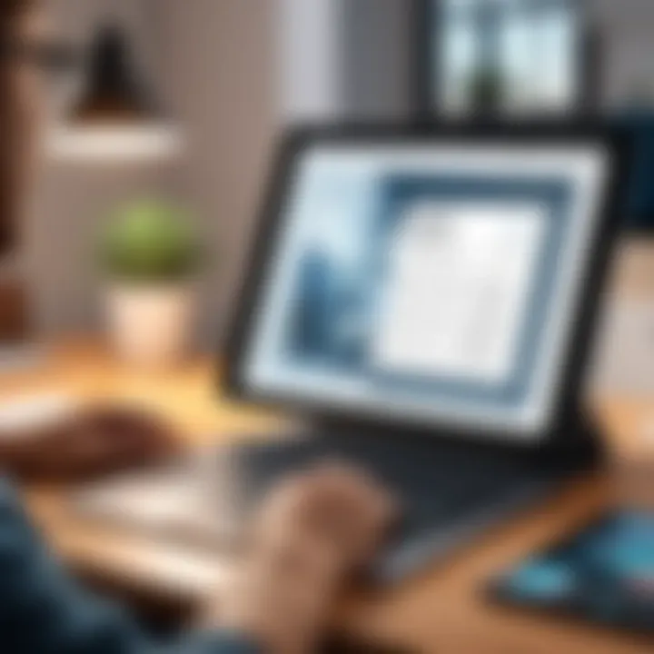 Professional designer using Adobe Illustrator on an iPad in a workspace.