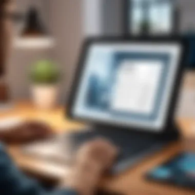 Professional Use of Adobe Illustrator on iPad Professional designer using Adobe Illustrator on an iPad in a workspace.