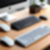 Portable wireless keyboard and mouse set on a desk