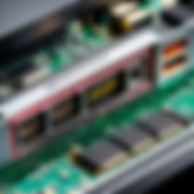 Detailed View of Graphics Card Ports Close-up of a graphics card showcasing three display ports