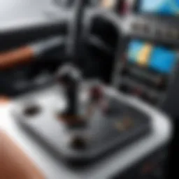 A flight simulator joystick showcasing its ergonomic design