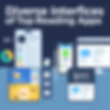 Diverse Interfaces of Top Reading Apps A collage of various reading app interfaces