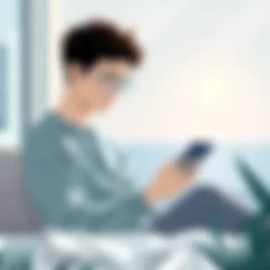 Reading in a Digital Age An individual reading in a serene environment using a mobile device