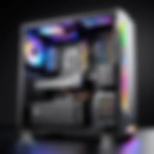 Detailed view of a high-performance gaming PC showcasing its RGB lighting and internal components.