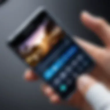 A user interacting with a Samsung smartphone, showcasing the photography interface.