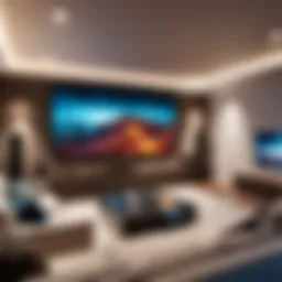 Stunning home theater setup featuring a digital projector and a large screen