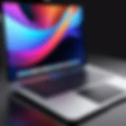 A sleek MacBook displaying a vibrant software interface