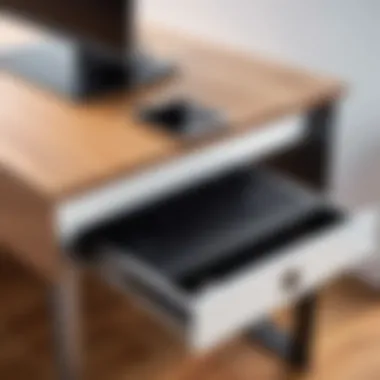 Sleek Side Table with Integrated Cable Management Sleek side table with integrated cable management for a computer tower
