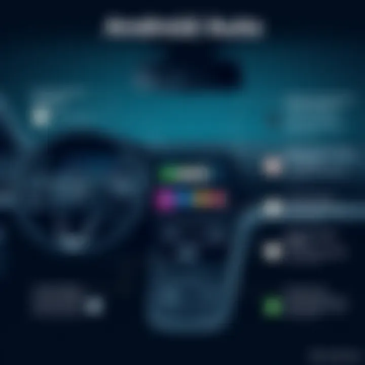Key Features of Android Auto Infographic illustrating the features of the Android Auto app