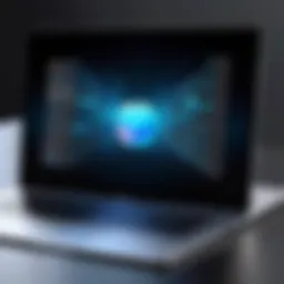 Illustration of a futuristic MacBook with a touch screen interface