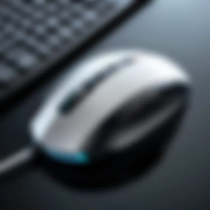 Close-up of a wired thumb trackball mouse showcasing its ergonomic design