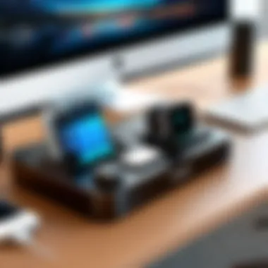 Tech Setup Utilizing a Universal Docking Station A setup featuring multiple devices connected to a docking station