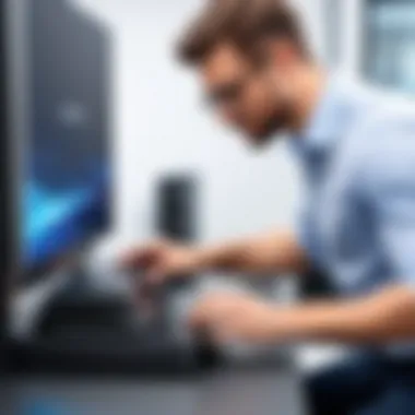 IT Professional Evaluating a Docking Station's Performance An IT professional reviewing a universal docking station