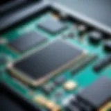 Internal components of a laptop showcasing SSD integration