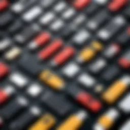 A collection of flash drives showcasing different designs and capacities