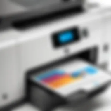 Close-up of an HP printer's advanced features