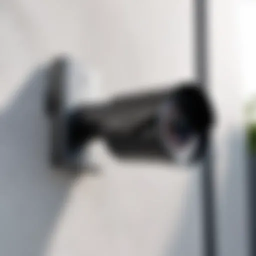 A detailed view of an outdoor camera mounted on a wall