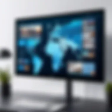 Close-up of a large monitor displaying video conferencing software with an embedded camera.