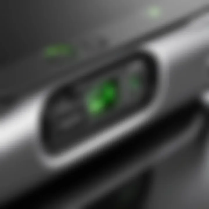 Close-up of Mophie Juice Pack Air's charging ports and indicators