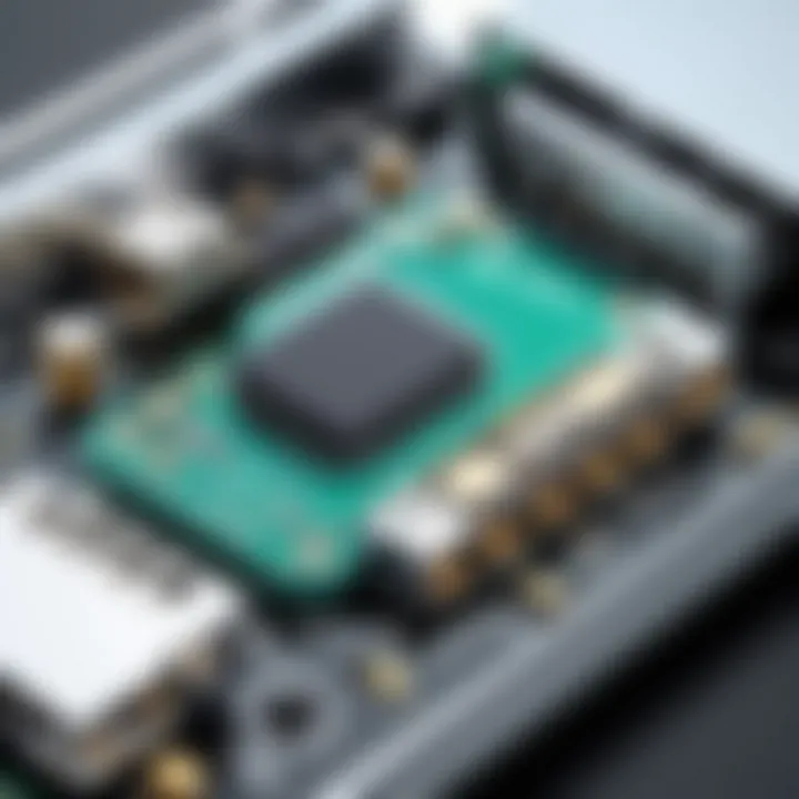 Detailed schematic of a network to USB adapter showcasing internal components and features.