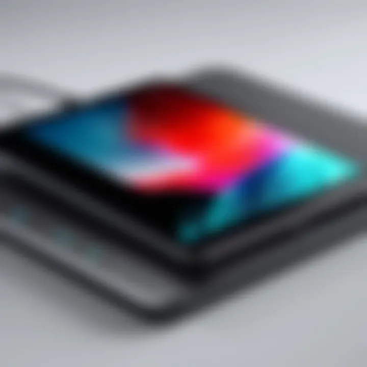 Close-up of a tablet being charged wirelessly on a charging pad