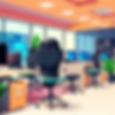 A vibrant office environment showcasing mid back office chairs