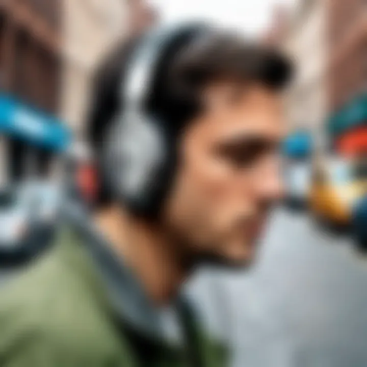 Bose Headphones with User Using Them in a City