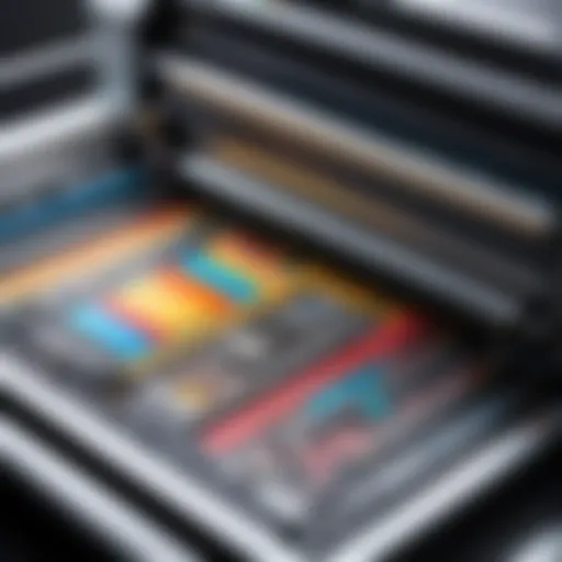 Detailed view of a large format color printer showcasing its intricate components
