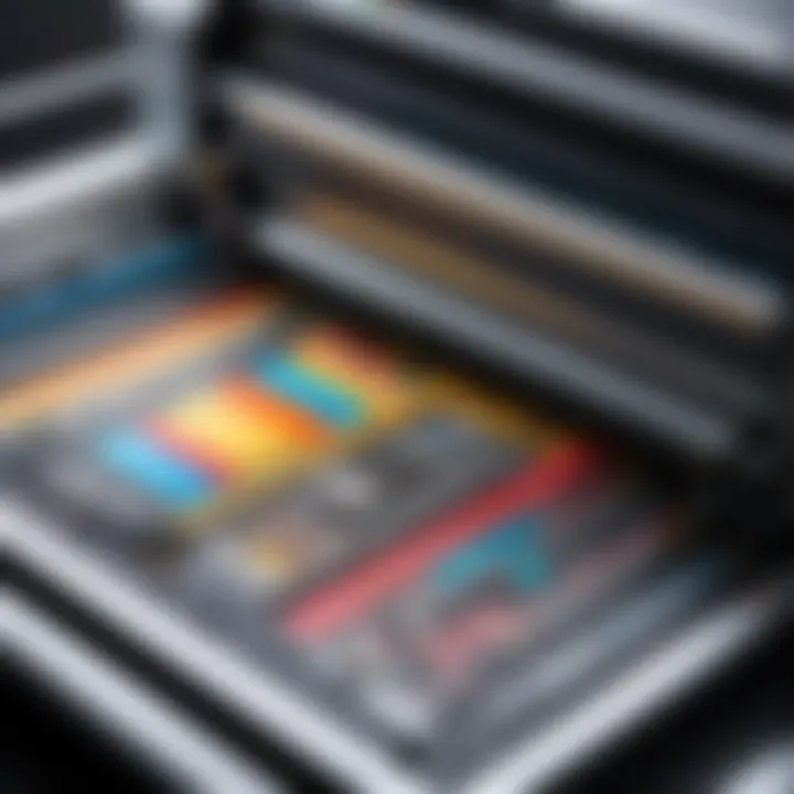 Detailed view of a large format color printer showcasing its intricate components
