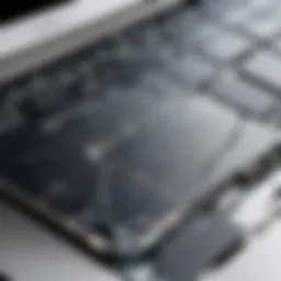 Illustration showing a close-up of a cracked MacBook Air screen.