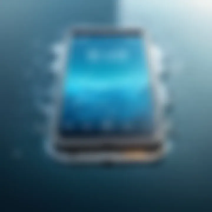 A close-up of a waterproof smartphone in a wet environment