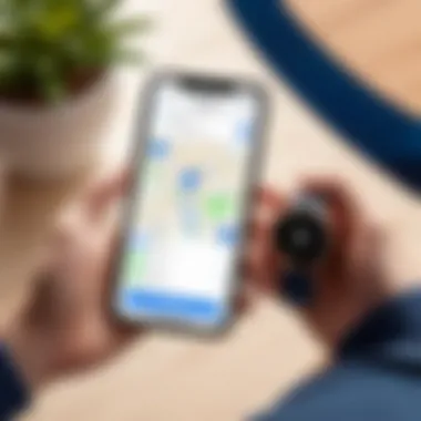 Person using iPhone to locate pet with AirTag